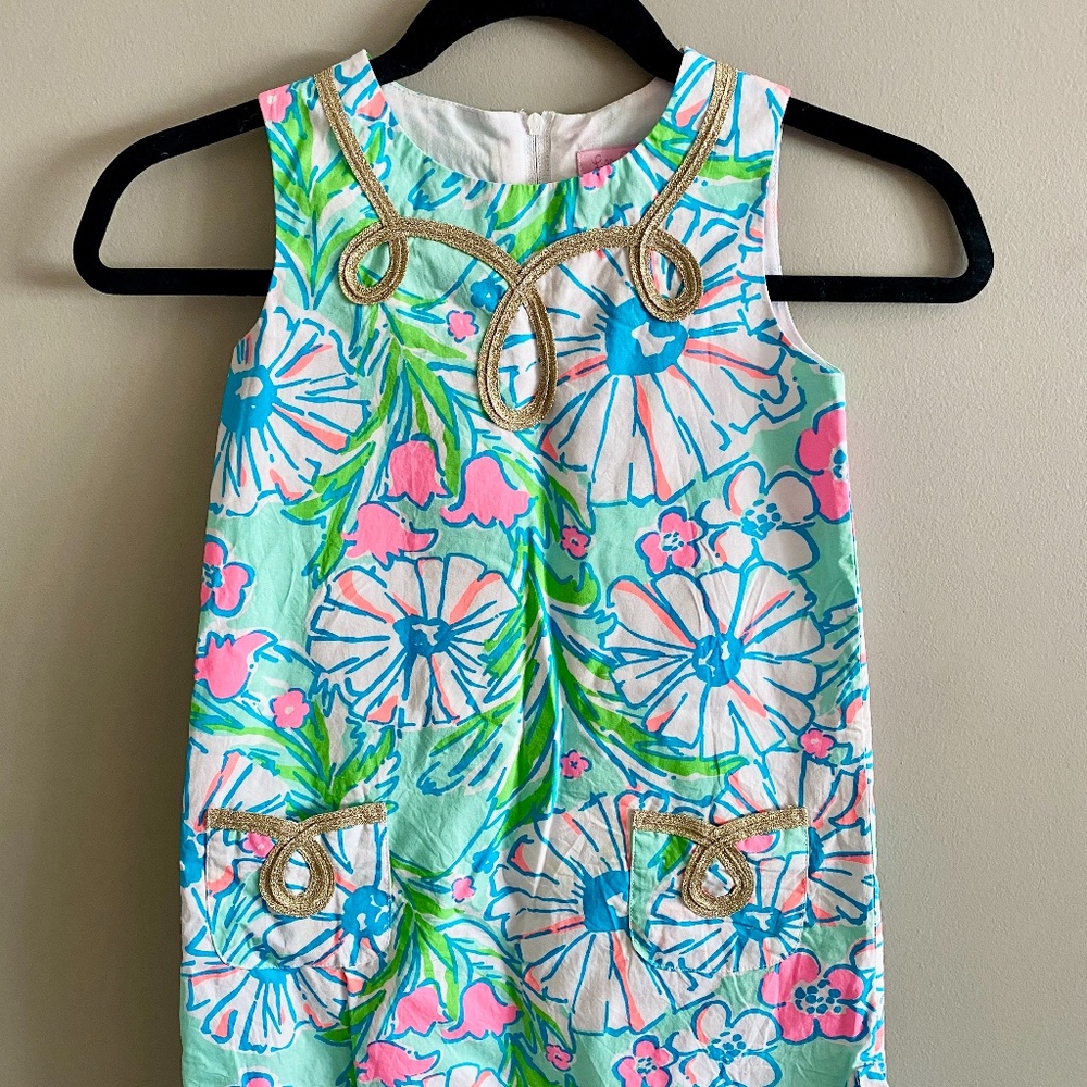 Little Lilly Shift Dress with Gold Trim - Sz 6